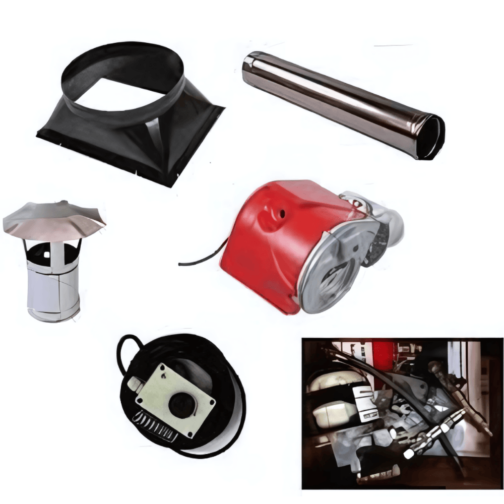 Jumbo 145M Ecoflam burner, Tigerloop, 1 way adaptor, flue, cowl, thermostat