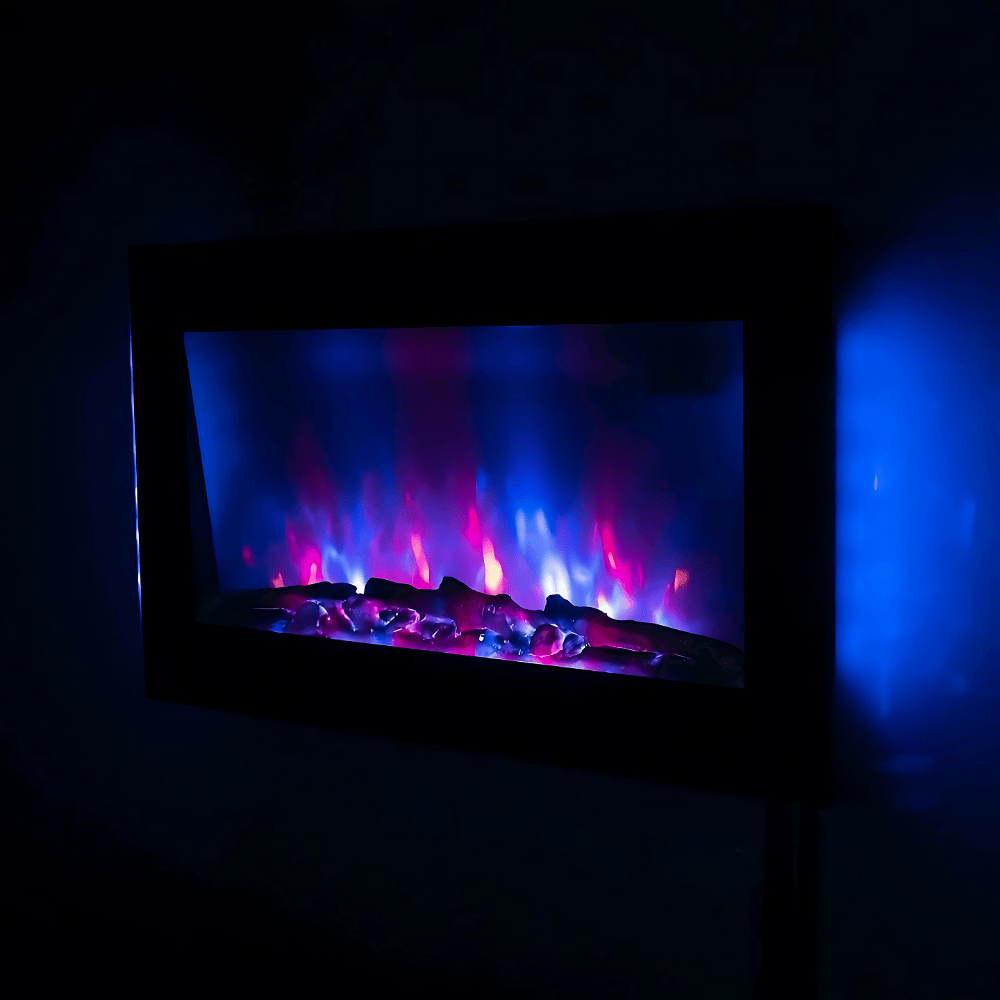 TruFlame 91cm Flat Black Glass Wall Mounted Electric Fireplace