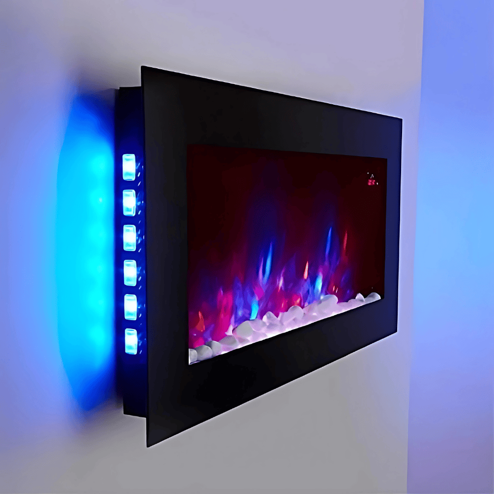 TruFlame 91cm Flat Black Glass Wall Mounted Electric Fireplace