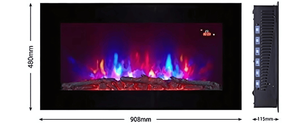 TruFlame 91cm Wide Wall Mounted Flat Black Glass Electric Fire