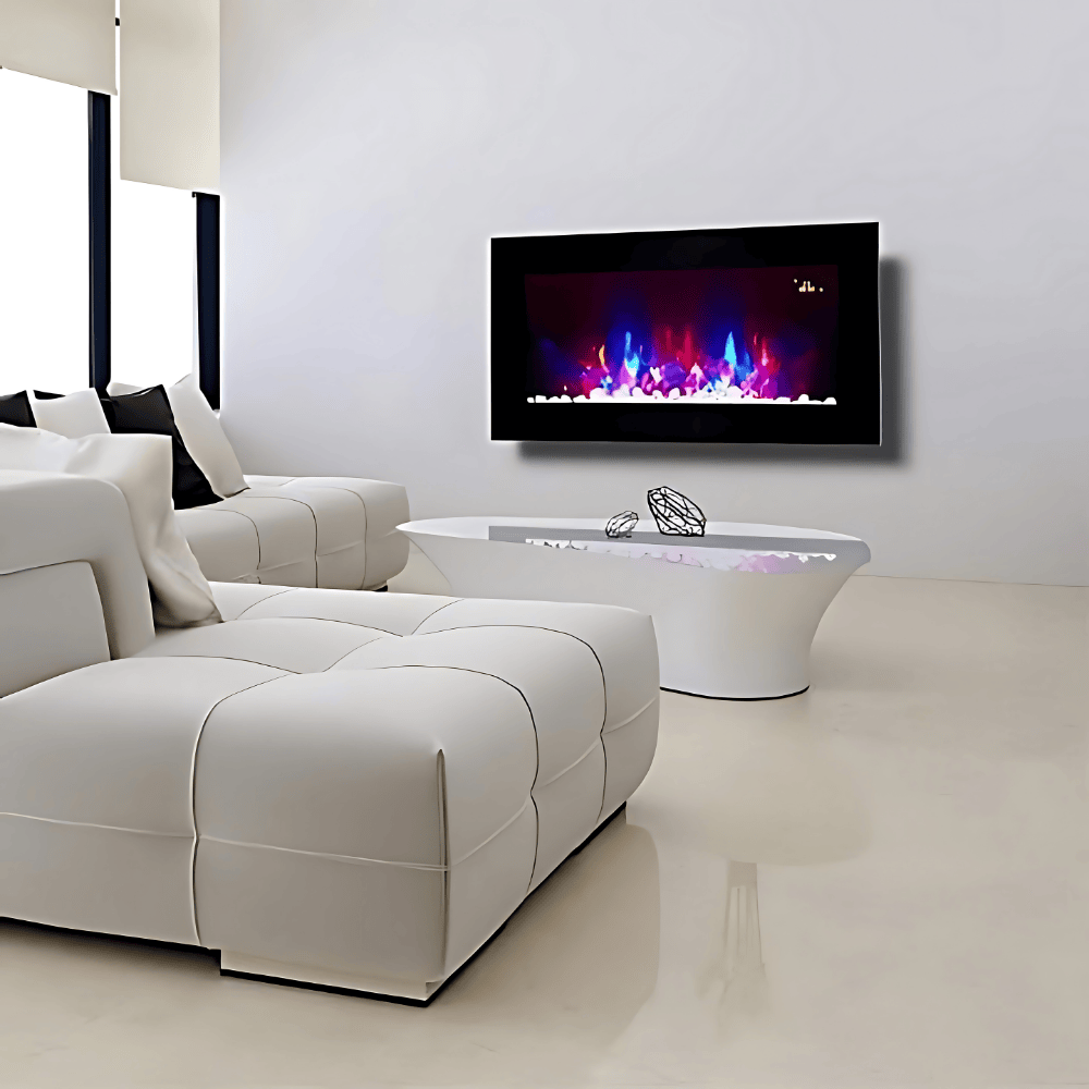 TruFlame 91cm Flat Black Glass Wall Mounted Electric Fireplace