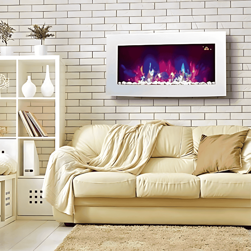 TruFlame 89cm Wide Wall Mounted Curved White Glass