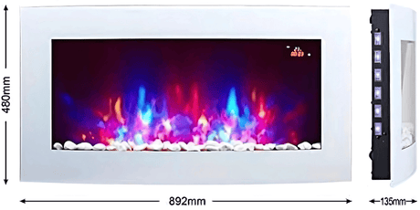 TruFlame 89cm Wide Wall Mounted Curved White Glass