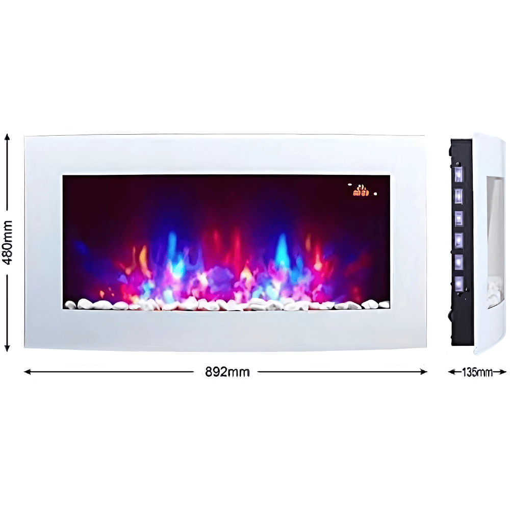 TruFlame 73cm Wide Wall Mounted Arched White Glass Electric Fire with Glow sides
