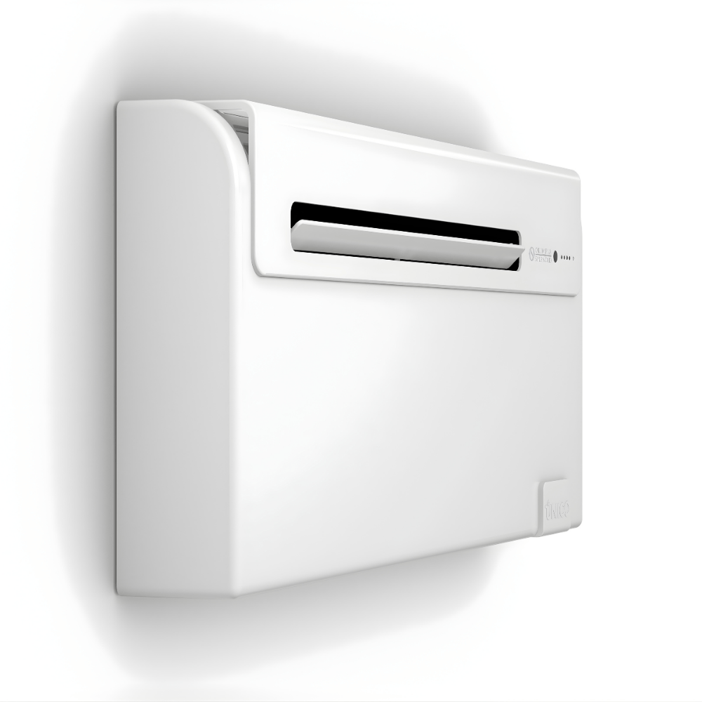 White wall-mounted air conditioner on a white background