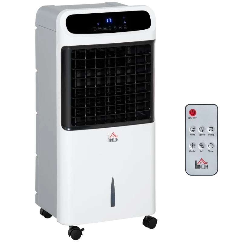 HOMCOM Mobile Air Cooler 12L Tank Evaporative Ice Cooling Fan Water Conditioner Humidifier Unit with 3 Modes