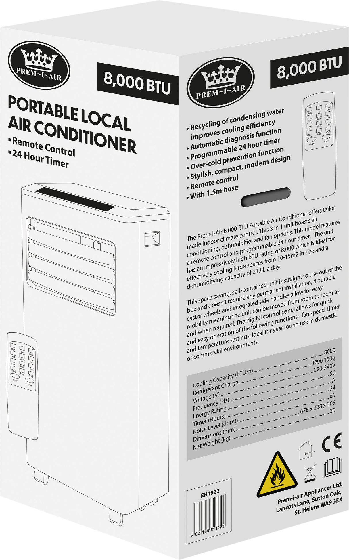 Prem-I-Air EH1922 8,000btu Portable Local Air Conditioner with Dust Cover