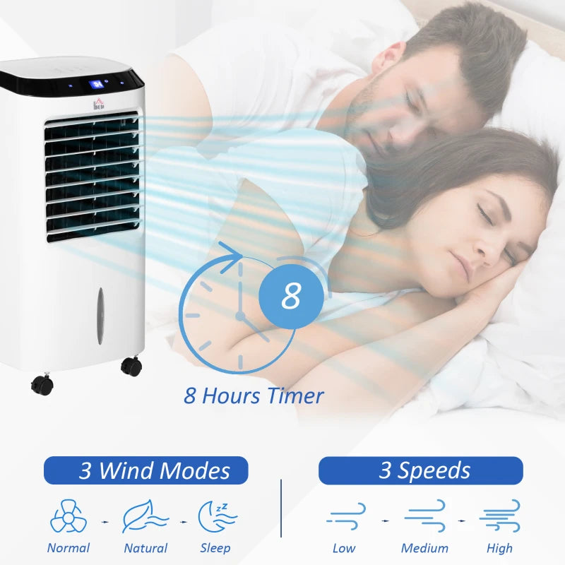 HOMCOM Portable Air Cooler, Evaporative Anion Ice Cooling Fan Water Conditioner Humidifier Unit with 10L Water Tank