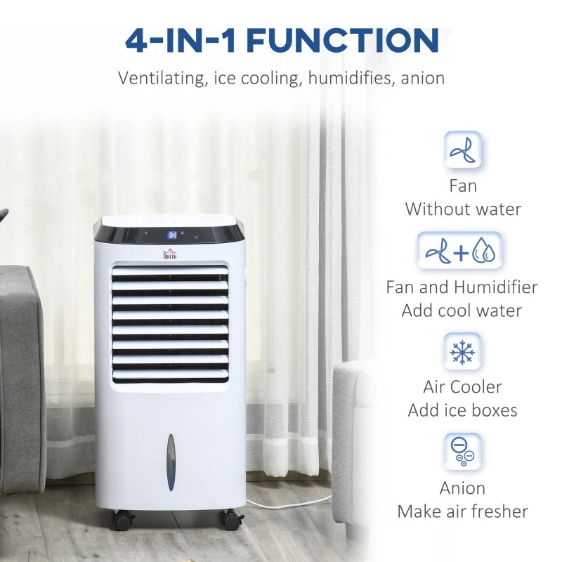 HOMCOM Portable Air Cooler, Evaporative Anion Ice Cooling Fan Water Conditioner Humidifier Unit with 10L Water Tank