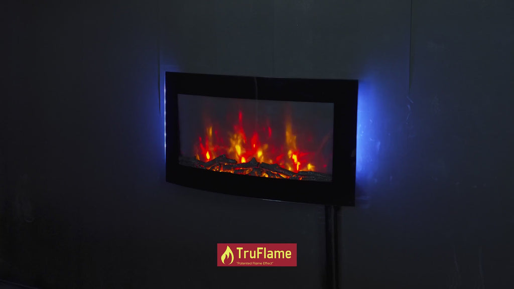 TruFlame 89cm Curved Glass Wall Mounted Electric Fireplace