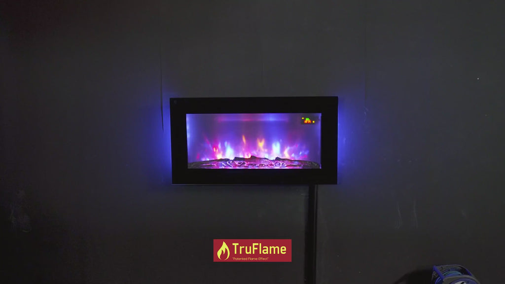 TruFlame 91cm Flat Black Glass Wall Mounted Electric Fireplace
