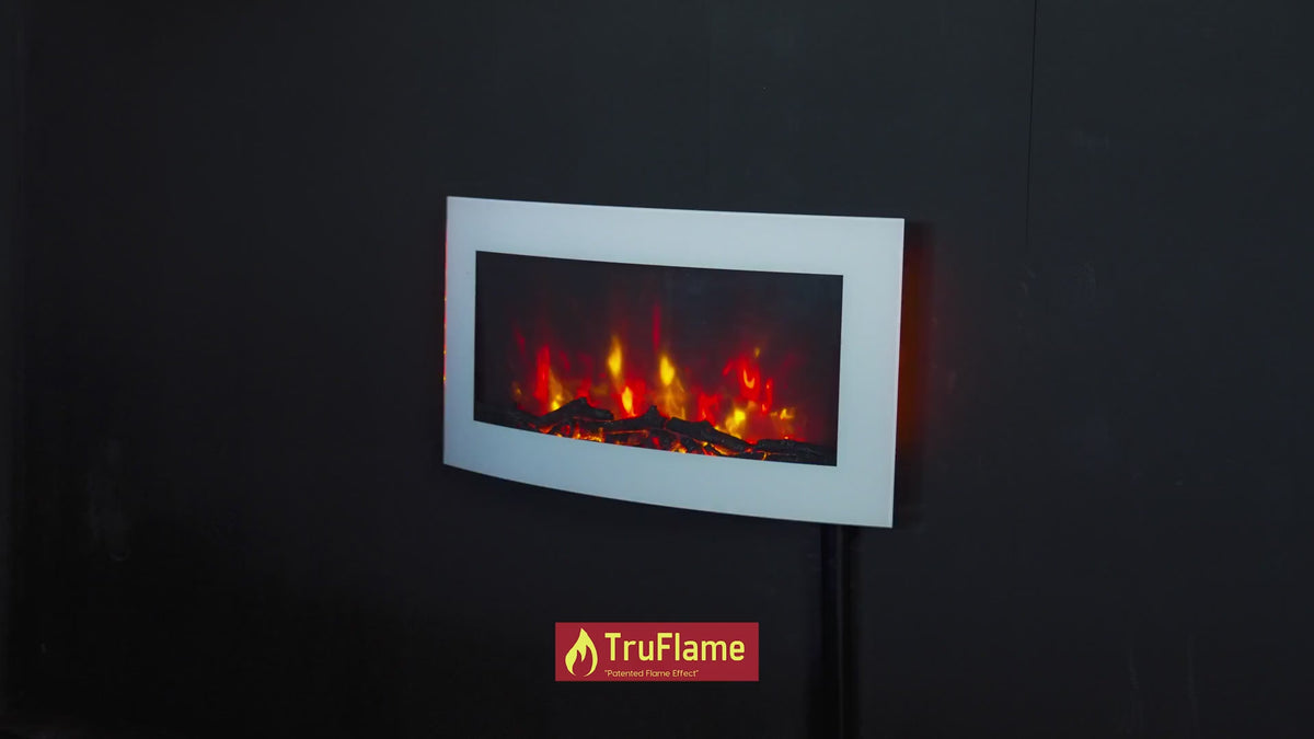 TruFlame 89cm Curved Glass Wall Mounted Electric Fireplace