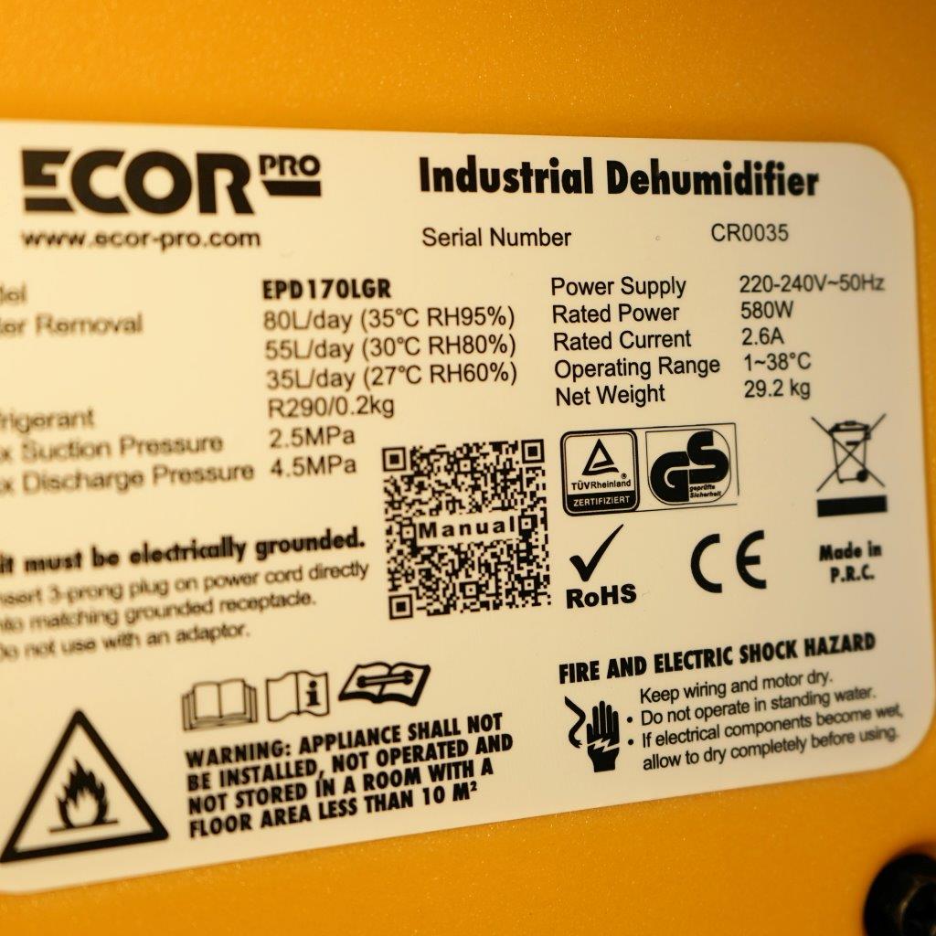 Ecor Pro EPD170LGR 80L/Day LGR Dehumidifier